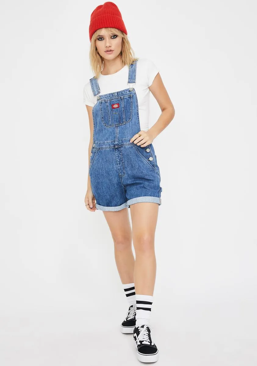 Medium Wash Roll Hem Shortalls